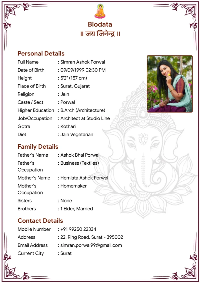 Abstract Ganesha biodata template