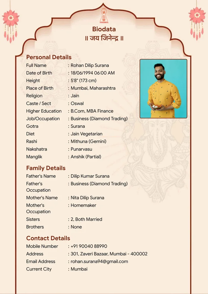 Abstract Temple biodata template