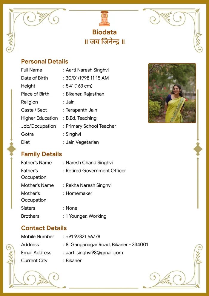 Classic 3 biodata template